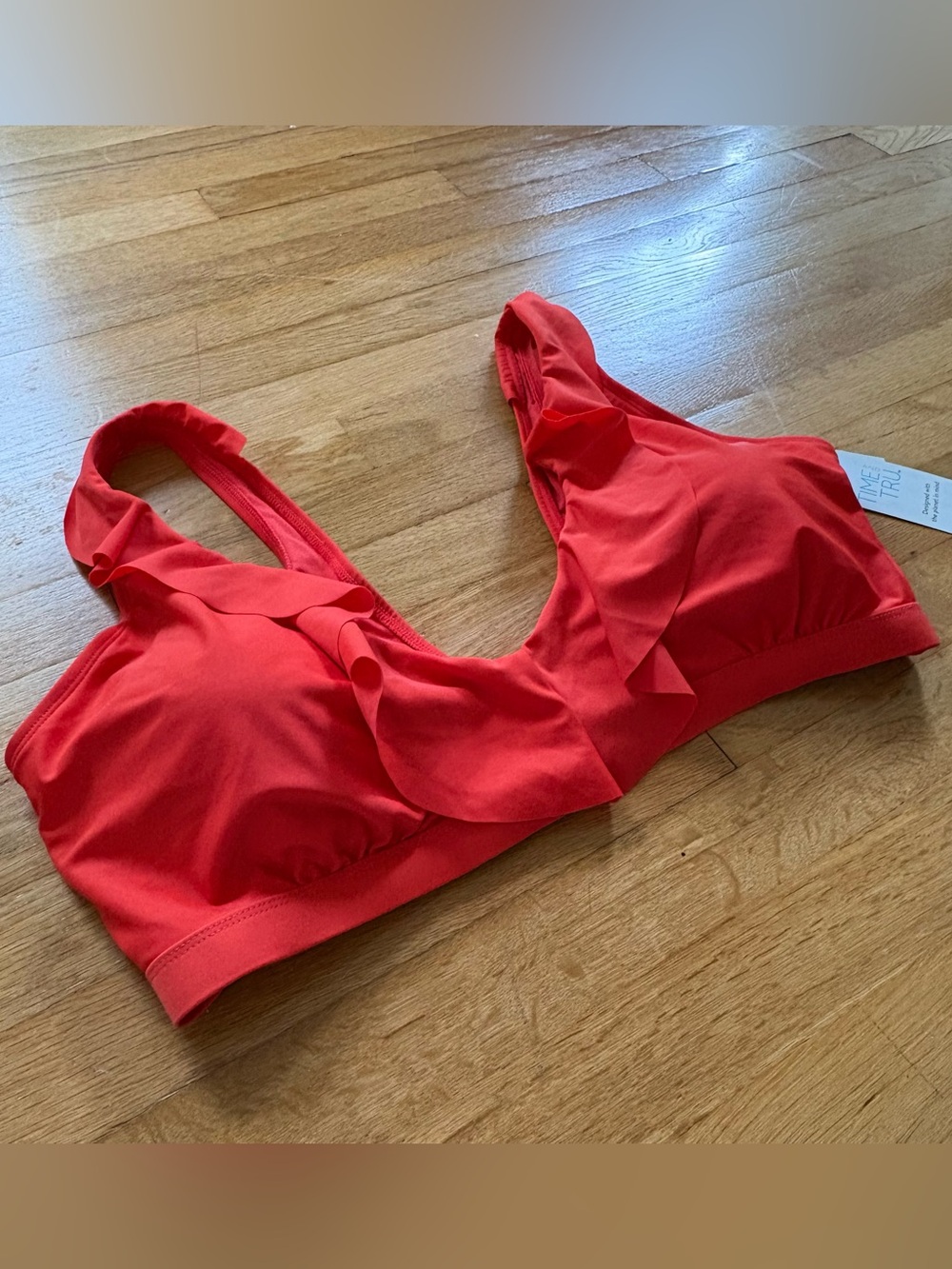 Coral Orange Ruffle Swim Bikini Top 3X